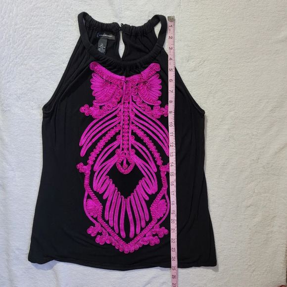 INC International Concepts Black Knit Halter Fuschia 3D Embroidered Ribcage M - Picture 10 of 10
